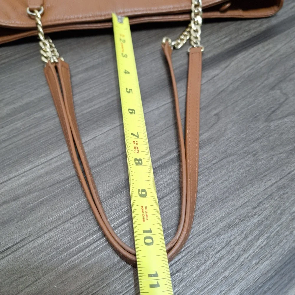 Michael Kors Pebbled Leather Tote Bag Luggage Brown Gold Chain Shoulder Bag